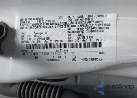 2012 Ford Focus Se from USA, damaged, VIN 1FAHP3F24CL389548